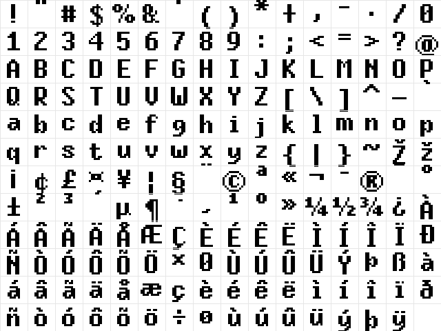 FFF Daylight Bold Regular  glyph index