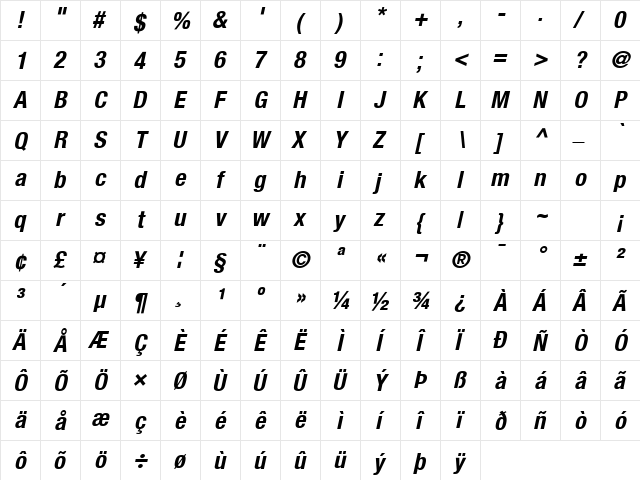 Context Reprise Condensed SSi Bold Condensed Italic  glyph index