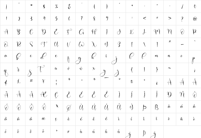 Valeyola Regular  glyph index