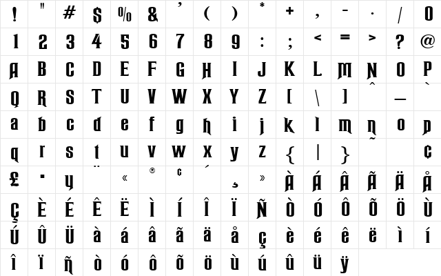Rubens Regular  glyph index