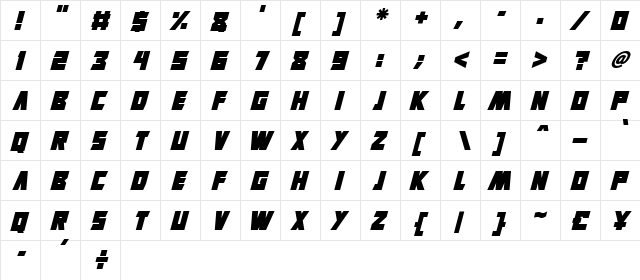 Virtual Realm Italic  glyph index