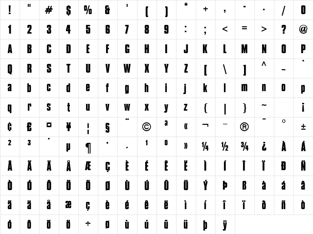 Compacta ICG Bold  glyph index