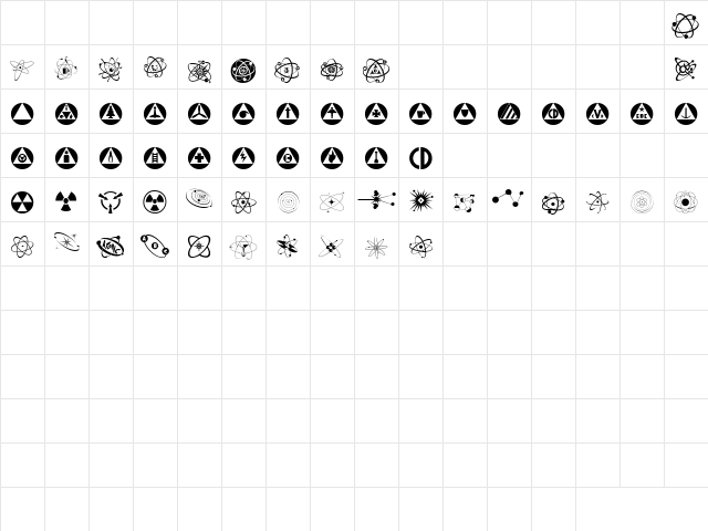 P22 Atomica Regular  glyph index