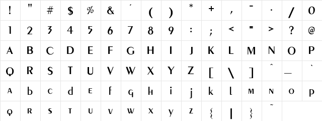 Avalon Medium Regular  glyph index