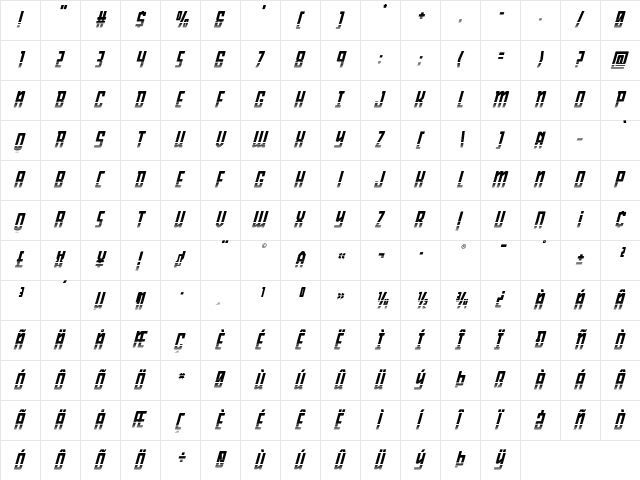 Young Patriot Halftone Italic Italic  glyph index