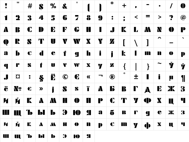 FuturaEugenia Regular  glyph index