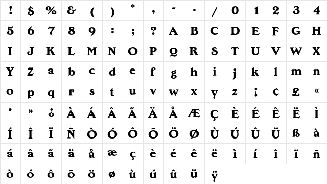 EdwardianEF ExtraBold  glyph index
