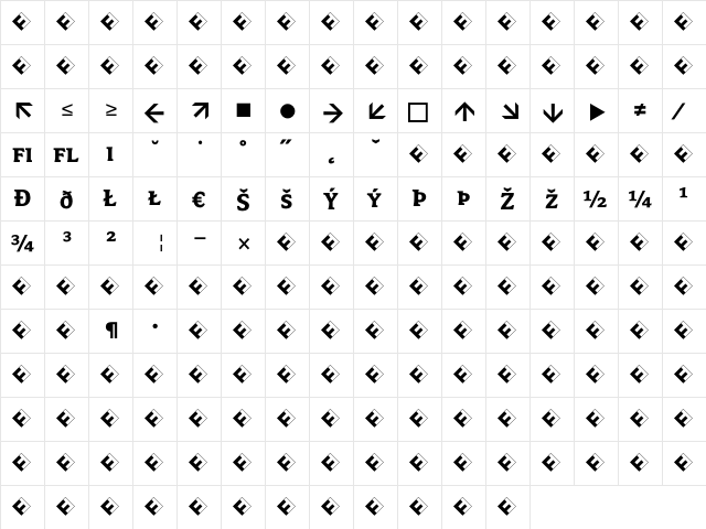Avance Bold Exp SC  glyph index