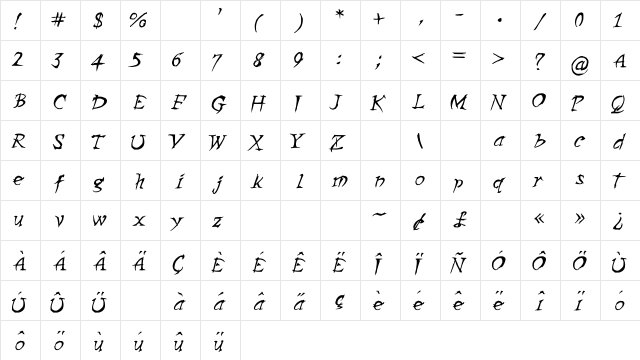 ZombieGirlfriend Medium  glyph index