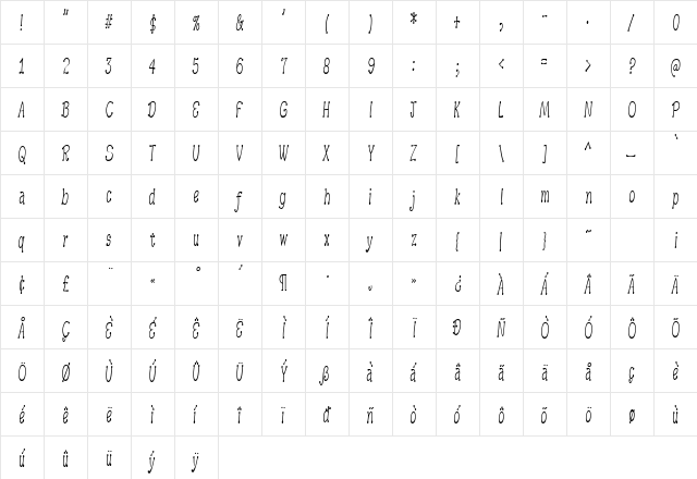 ArgentBobSquish Regular  glyph index