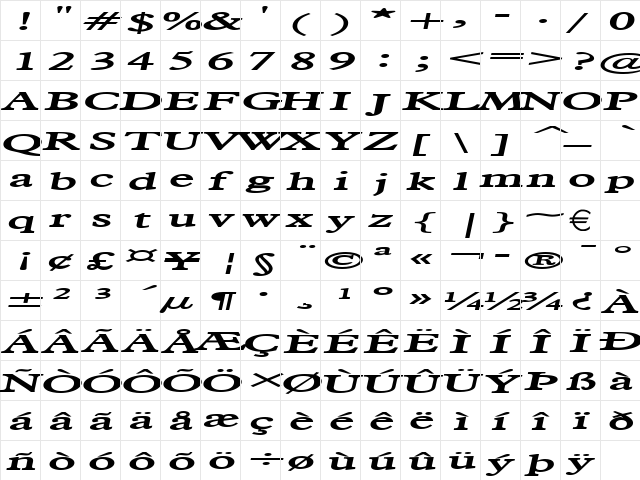 NadineExtended BoldItalic  glyph index