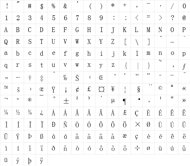 Sun-ExtA Regular  glyph index