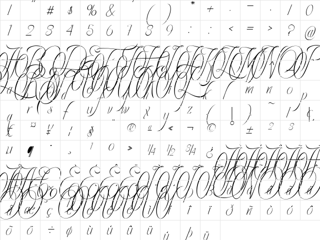Ecalyars Italic  glyph index