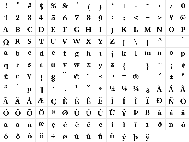 Wilke75 Bold  glyph index