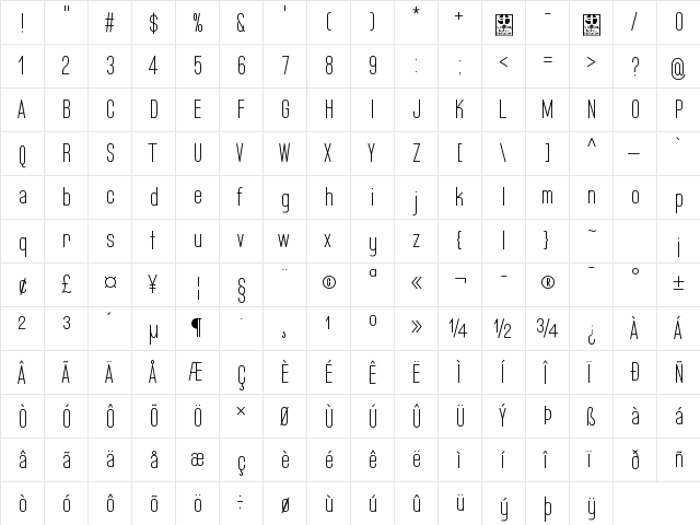 Bluefish Light Demo Regular  glyph index