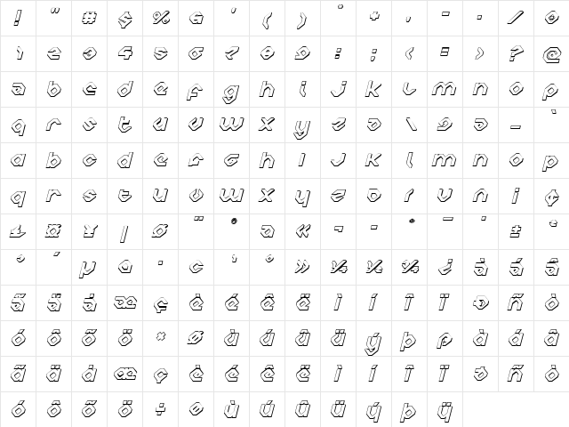 Charlie's Angles 3D Italic Italic  glyph index
