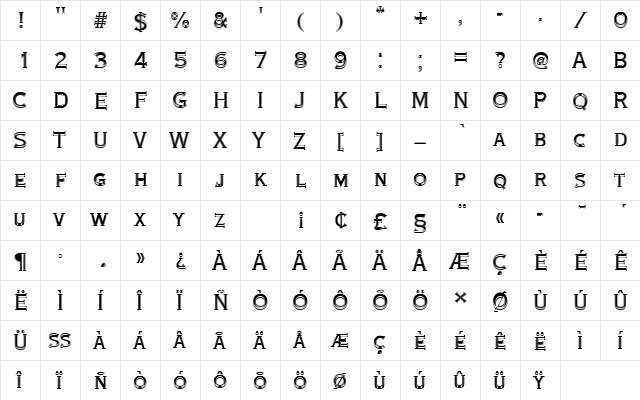 CopperplateTMedConIn1 Regular  glyph index