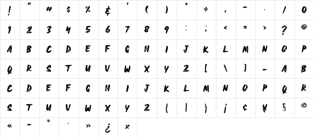HEAVYRUST ROUGH Regular  glyph index