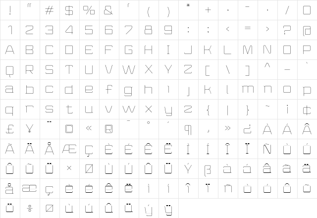 Wired Light  glyph index