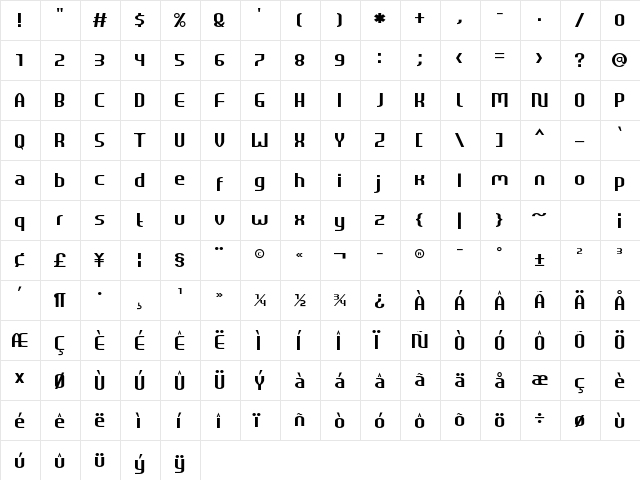 HEAVYwood Regular  glyph index