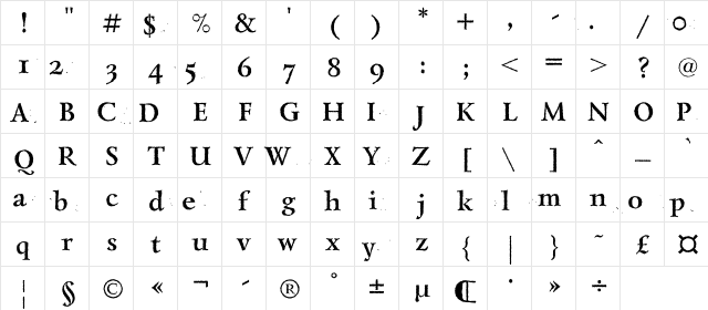 LazurAntiqDisplayC Bold  glyph index