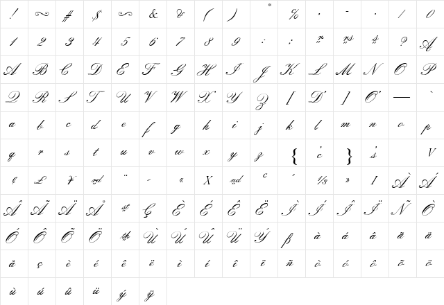 Florentine At Script II Regular  glyph index