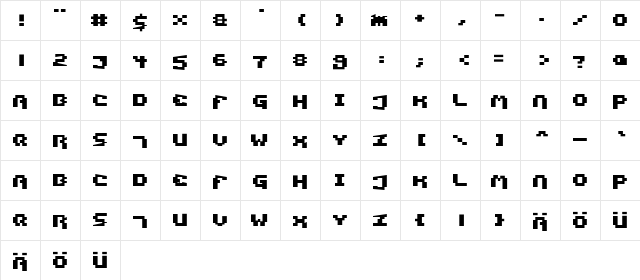 Pixel Technology Regular  glyph index