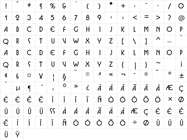 Busorama ITC Std Bold  glyph index