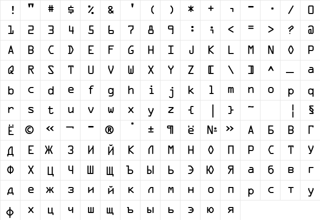 OCR_OneCTT Regular  glyph index