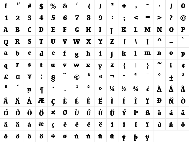 Poseidon Bold  glyph index