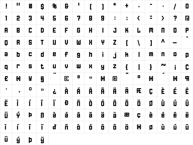 FFGothic OneTwoCondensed  glyph index