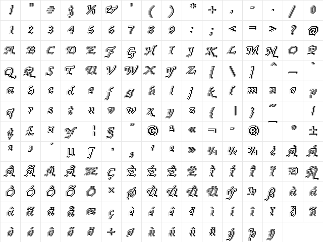 DTCRoughM76 Regular  glyph index
