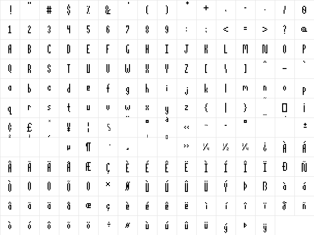 Pixelatus Regular  glyph index