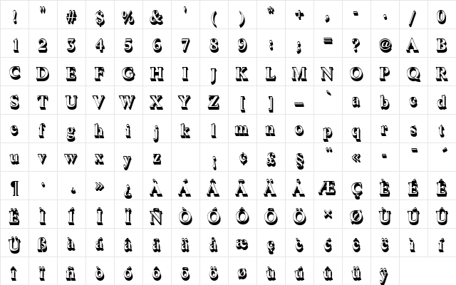 LifeTBolSh1 Regular  glyph index