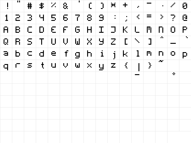 Fleftex Monospace  glyph index