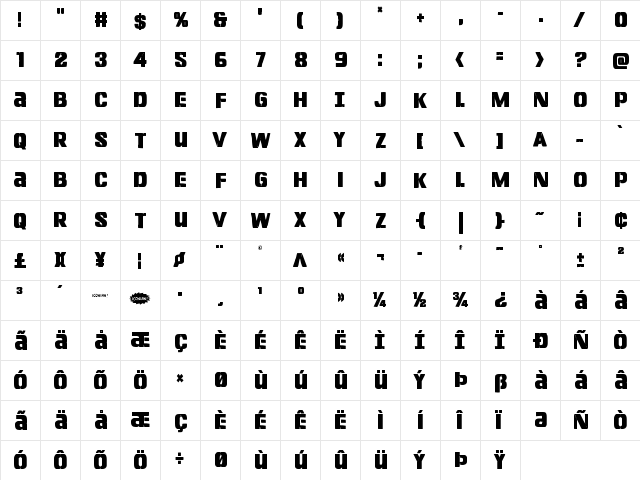 Left Hand Luke Condensed Condensed  glyph index