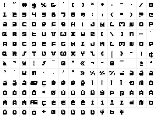 Exedore College Regular  glyph index