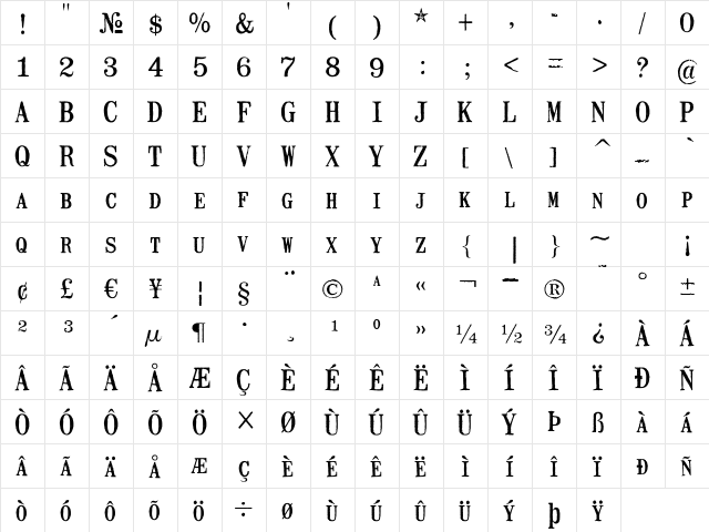 Mailart Rubberstamp Regular  glyph index