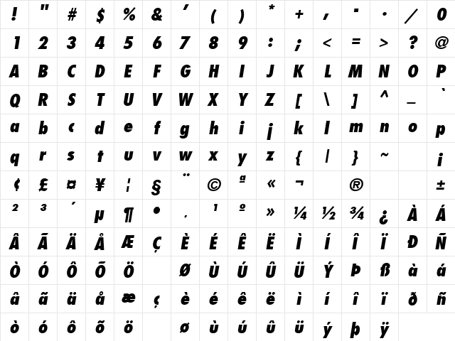 Living 1 Italic  glyph index