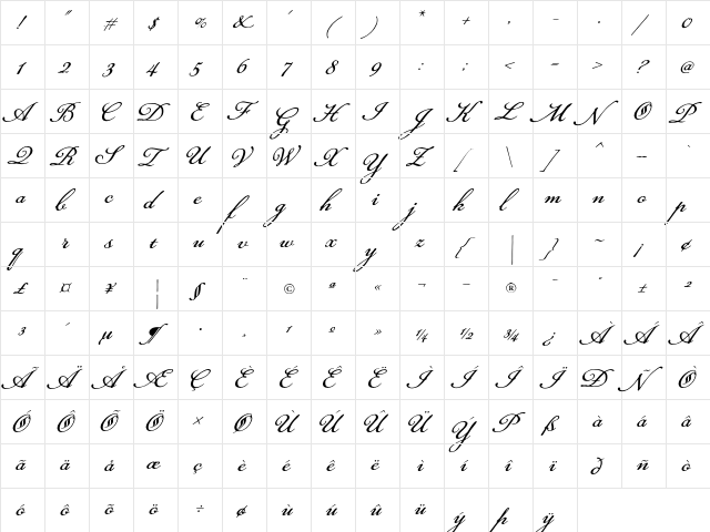 Daisy Lau Regular  glyph index
