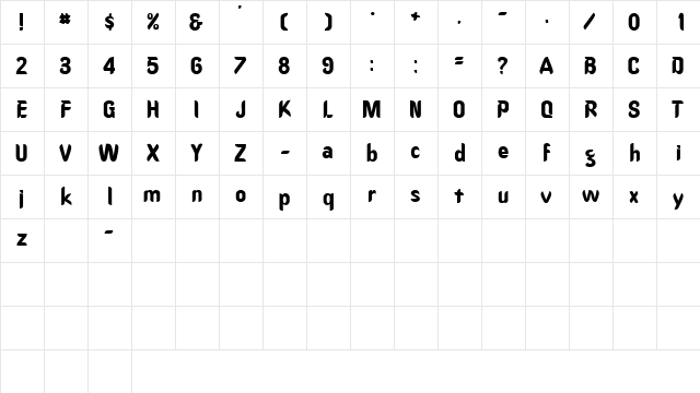 SmidgenSSK Regular  glyph index