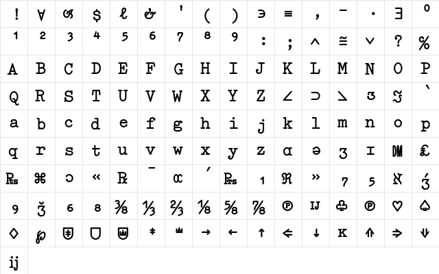 Elementa Symbol Bold  glyph index