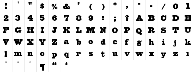 EgizianoClassic BlackTextOL  glyph index