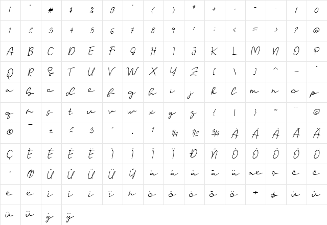 Halliyah Regular  glyph index