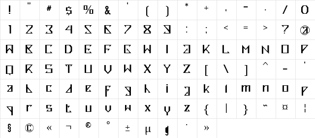 ZEDJ Regular  glyph index