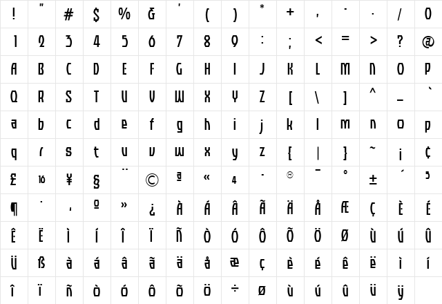 TFAkimbo Demibold  glyph index