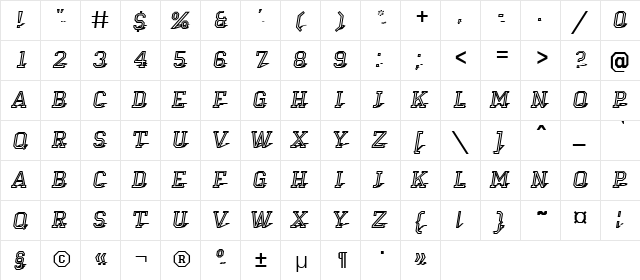 a_CampusOtl3DShad Regular  glyph index