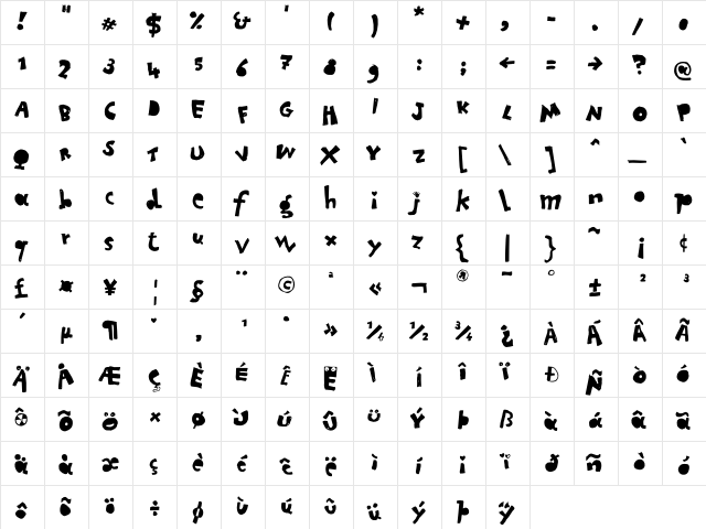 Letterine EsagerateBlack  glyph index