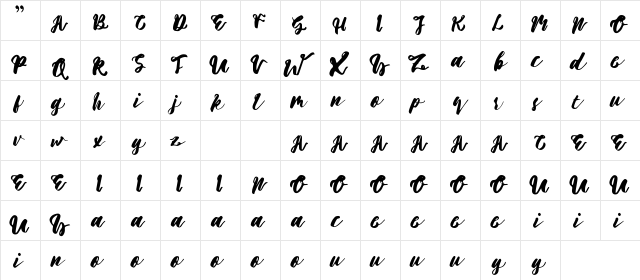Amelia Free Regular  glyph index