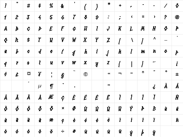 LTSunburstWest Bold  glyph index